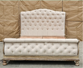 Indian Hand Carved Solid Wood Upholstered Fabric Bed Frame King Size 162